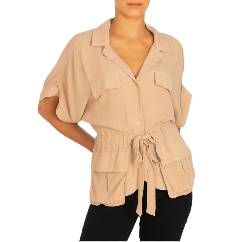 Women's Tan Button-Up Top